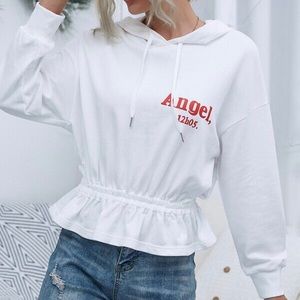 Graphic drawstring peplum hoodie